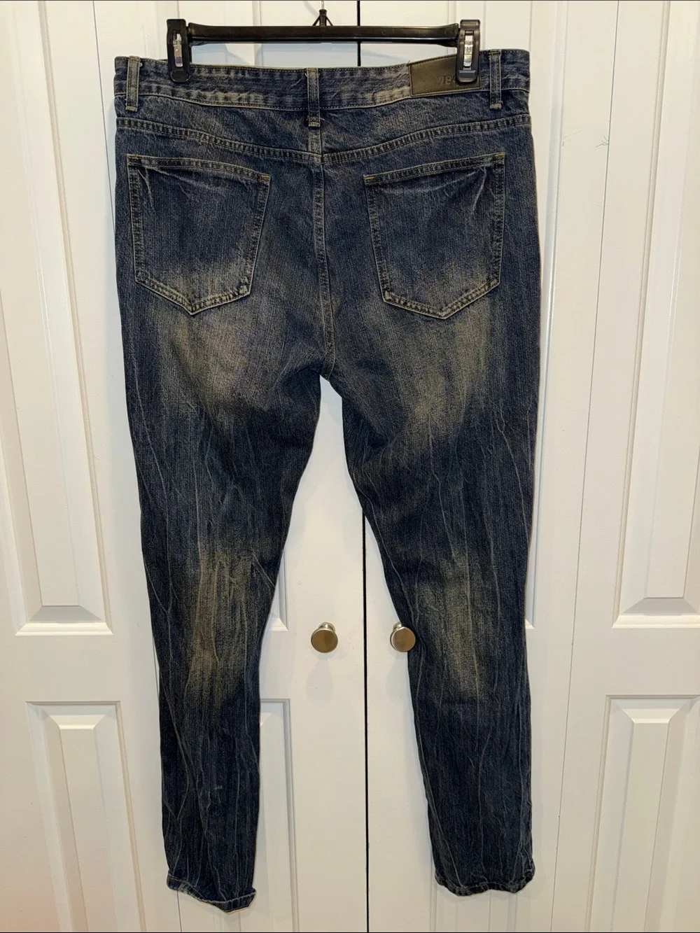Men's Skinny Distressed Jeans in Dark Blue